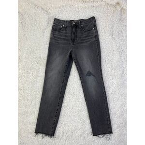 Madewell High Rise Straight Leg Raw Hem Distressed Gray Jeans Size‎ 27